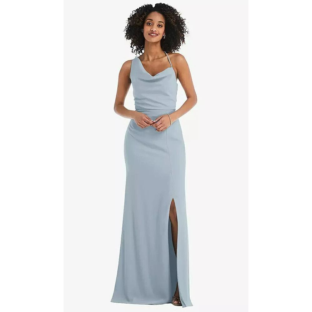 After Six‎ One-shoulder Draped Cowl-neck Maxi Dress In Mist Size 4R